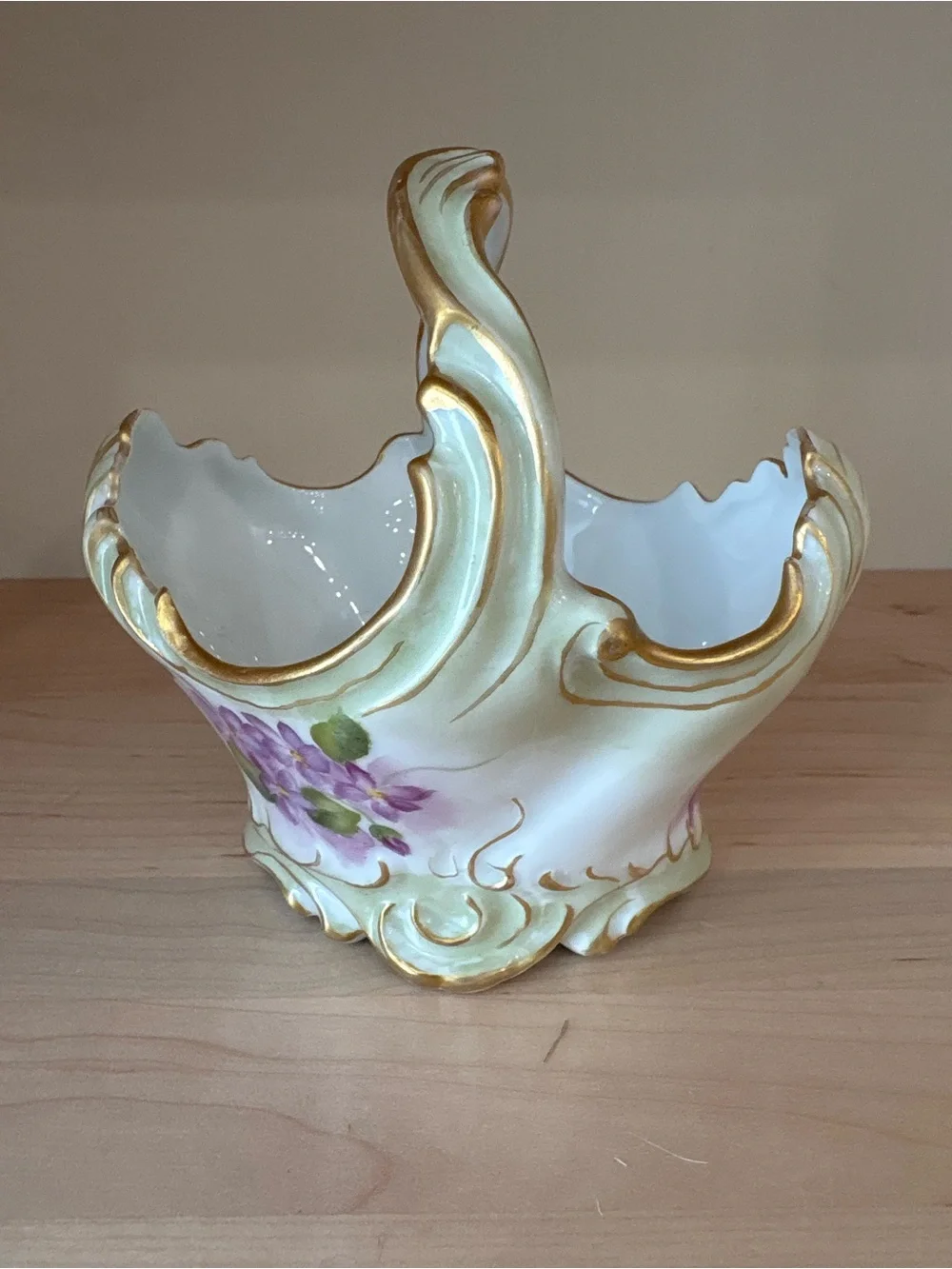 Antique Jean Pouyat Limoges (J.P.L.) Porcelain Basket Hand Painted Flowers
